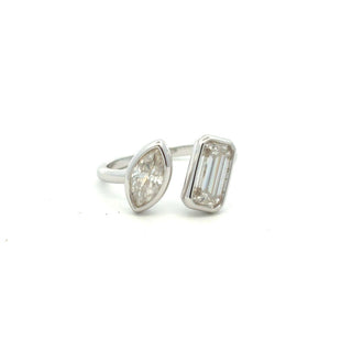 Open toi et Moi marquise and emerald-cut moissanite ring in sterling silver