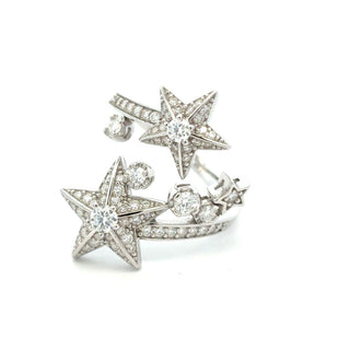 Open wrap pavé star cluster moissanite ring in sterling silver
