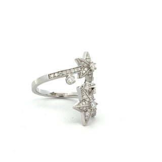 Open wrap pavé star cluster moissanite ring in sterling silver, view 2
