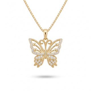 Openwork Filigree Butterfly Moissanite Pendant in Sterling Silver on chain