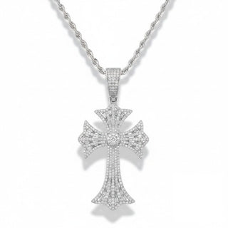 Openwork Gothic Cross with Baguette Starburst Moissanite Pendant view 2