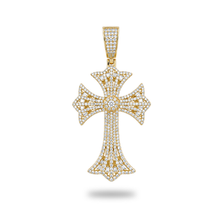 Openwork Gothic Cross with Baguette Starburst Moissanite Pendant
