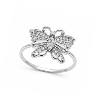 Openwork Pavé Butterfly Cocktail Moissanite Ring in sterling silver