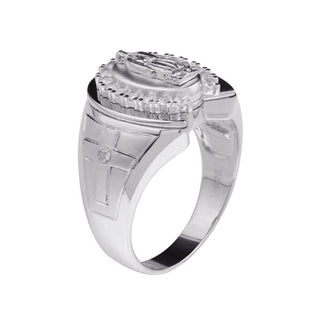 Our Lady of Guadalupe Signet with Cross Shoulders Moissanite Ring in sterling silver, view 2