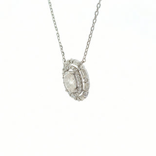 Oval baguette double halo moissanite necklace in sterling silver