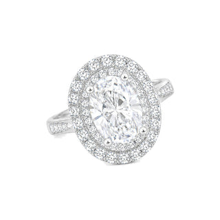 Oval Double Halo Moissanite Ring in sterling silver, 1 ct center