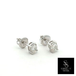 Oval four-prong solitaire moissanite stud earrings in sterling silver, view 3