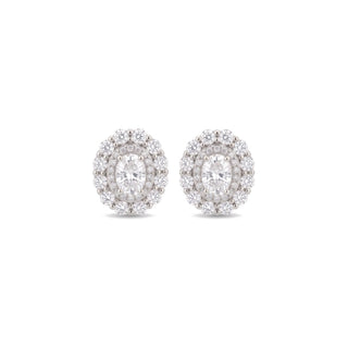 Oval halo moissanite stud earrings in sterling silver