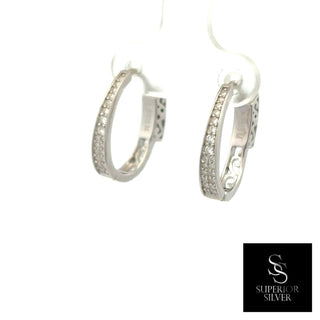 Oval pavé moissanite hoop earrings in sterling silver, view 2