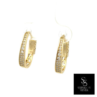 Oval pavé moissanite hoop earrings in yellow gold vermeil over sterling silver, view 2