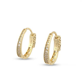 Oval pavé moissanite hoop earrings in yellow gold vermeil over sterling silver