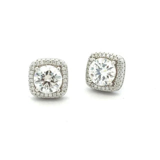 Oversized cushion double halo moissanite stud earrings in sterling silver