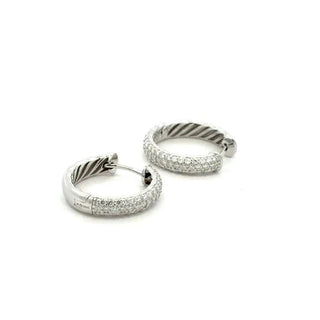 Pavé and cable twist moissanite huggie hoop earrings in sterling silver