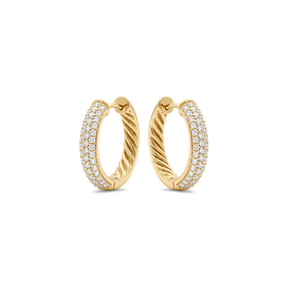 Pavé and cable twist moissanite huggie hoop earrings in yellow gold vermeil over sterling silver
