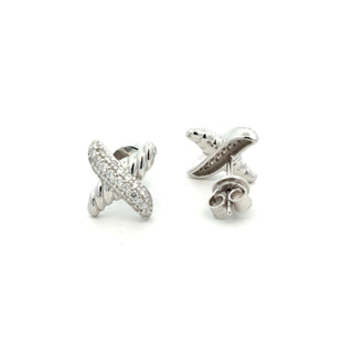 Pavé and cable X moissanite stud earrings in sterling silver