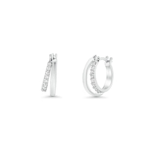 Pavé and Polished Double Hoop Moissanite Huggie Earrings in sterling silver
