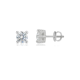 Pavé Basket Round Solitaire Moissanite Stud Earrings in sterling silver
