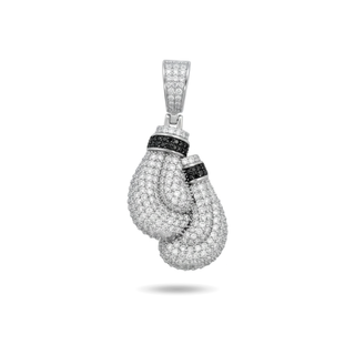 Pavé Boxing Gloves with Black Stone Cuffs Moissanite Pendant in sterling silver