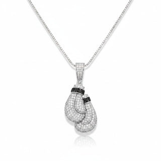 Pavé Boxing Gloves with Black Stone Cuffs Moissanite Pendant in sterling silver on a chain