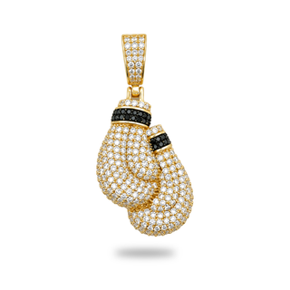 Pavé Boxing Gloves with Black Stone Cuffs Moissanite Pendant in gold vermeil