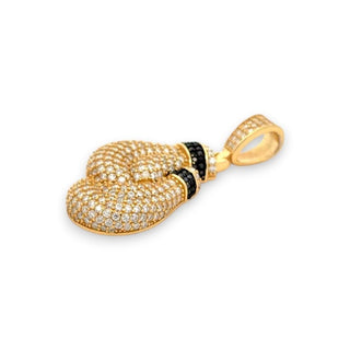 Pavé Boxing Gloves with Black Stone Cuffs Moissanite Pendant in gold vermeil, side angle
