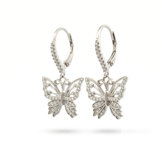 Pavé butterfly leverback drop moissanite earrings in sterling silver