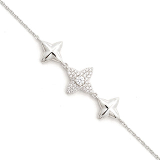 Pavé Center Star Trio Moissanite Bracelet in Sterling Silver, close-up of the star trio