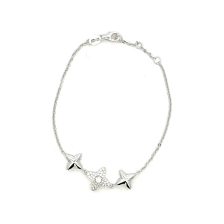Pavé Center Star Trio Moissanite Bracelet in Sterling Silver