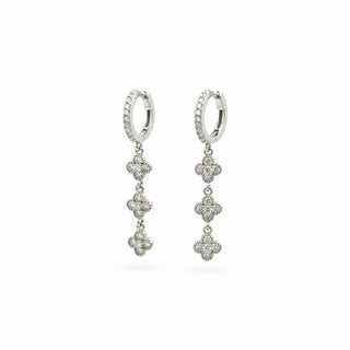 Pavé clover station drop moissanite huggie earrings in sterling silver