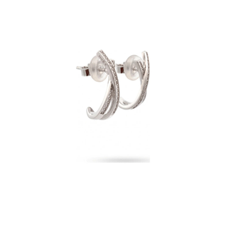 Pave crisscross J hoop moissanite earrings in sterling silver