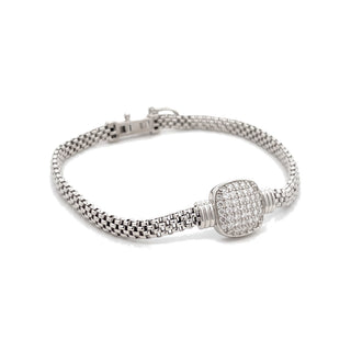 Pavé Cushion Woven Mesh Moissanite Bracelet in Sterling Silver