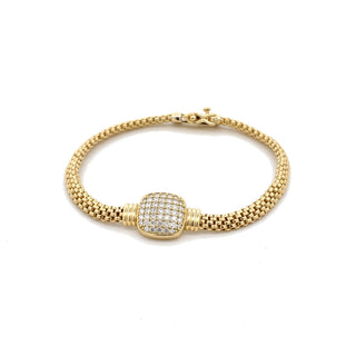 Pavé cushion woven mesh moissanite bracelet in yellow gold vermeil over sterling silver