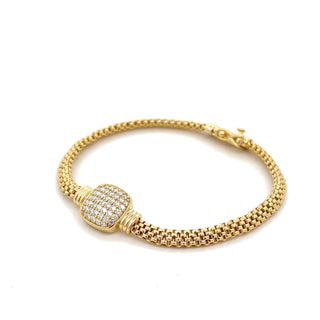 Pavé cushion woven mesh moissanite bracelet in yellow gold vermeil over sterling silver, view 3