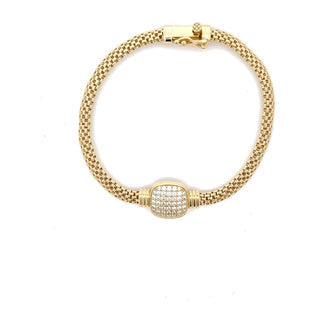 Pavé cushion woven mesh moissanite bracelet in yellow gold vermeil over sterling silver, view 4