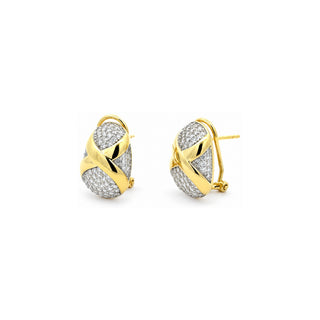 Pavé dome X band moissanite earrings in yellow gold vermeil over sterling silver