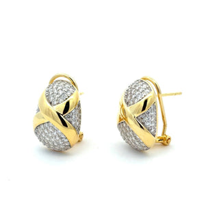 Pavé dome X band moissanite earrings in yellow gold vermeil over sterling silver, view 2