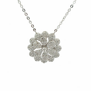Pavé double-layer flower moissanite necklace in sterling silver, view 2