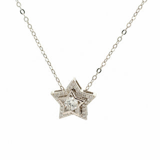 Pavé double star moissanite necklace in sterling silver