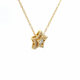 Pavé double star moissanite necklace in yellow gold vermeil over sterling silver