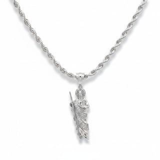 Pavé-Draped San Judas Moissanite Pendant in sterling silver, view 3