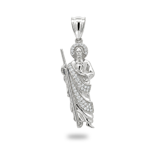 Pavé-Draped San Judas Moissanite Pendant in sterling silver, view 1