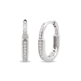 Pave edge U shape moissanite hoop earrings in sterling silver