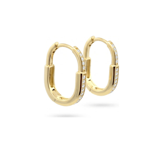 Pave Edge U-Shape Moissanite Hoop Earrings in yellow gold vermeil