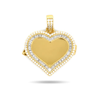 Pavé-Edged Flat Open Heart Moissanite Pendant in yellow gold vermeil over sterling silver