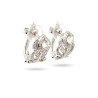 Pave feather moissanite earrings in sterling silver
