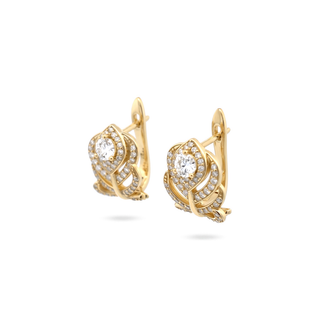 Pave feather moissanite earrings in yellow gold vermeil