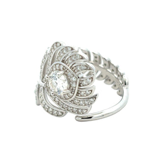 Pavé feather wrap moissanite ring in sterling silver