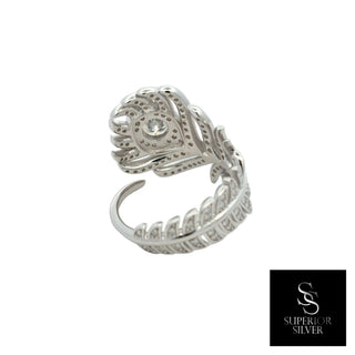 Pavé feather wrap moissanite ring in sterling silver, view 2