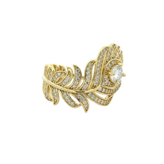 Pavé feather wrap moissanite ring in yellow gold vermeil over sterling silver