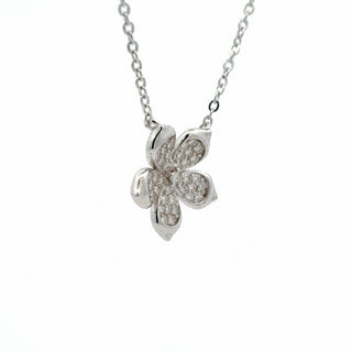 Pavé five-petal flower moissanite necklace in sterling silver
